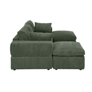 English Elm Large Corduroy Modular Sectional Sofa with Two Ottomans for Family Room Comfort Dark Green B2748S00042
