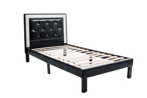 English Elm Glamours Twin Bed Faux Leather Diamond Tufted Headboard Glam Black Glitter Frame B011P415837