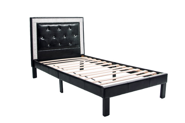 English Elm Glamours Twin Bed Faux Leather Diamond Tufted Headboard Glam Black Glitter Frame B011P415837