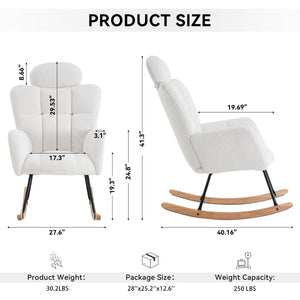 English Elm 055-teddy Plush Fabric Nursery Glider with High Back Support and Modern Rocking Base W527P228306