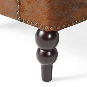 English Elm Brown Microfiber Club Chair with Tufted Back Nailhead Trim and Rubberwood Legs N758P438153B