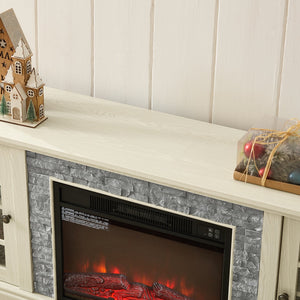 English Elm 70" Modern TV Stand with 23" Electric Fireplace, Faux Stone Mantel, Ample Storage & Cable Management White W2275S00022