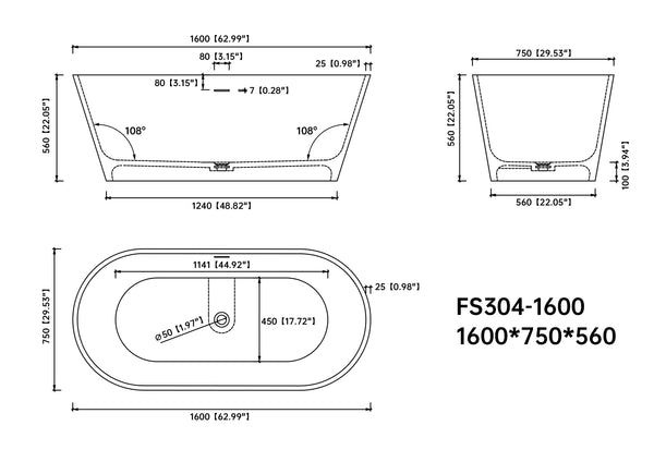 English Elm 63 Inch Freestanding Stone Resin Soaking Tub Matte White Spa Bathtub for Bathroom T3785P490211