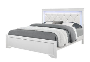 English Elm SHAKER Crystal-Tufted King Bed with LED Lighting, Padded Panel Headboard, Solid Wood/MDF Elegance White 84.25 L x 35.43 W x 7.68 H B201S00323