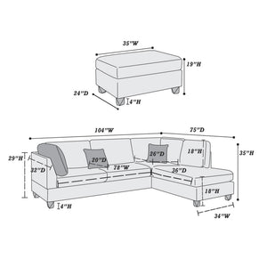 English Elm Reversible Polyfiber Sectional with Cocktail Ottoman Pillow Back Linen Look Sofa Set B016S00003