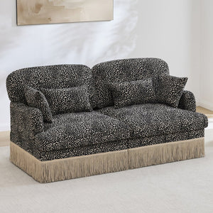 English Elm Comfy Chenille Leopard Print Loveseat with Tassel Trim Modular Sectional for Living Room Khaki W5656S00019