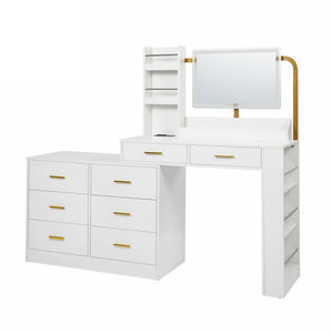 English Elm Modern 3-Column 8-Drawer Dresser White — Sleek Waterproof Finish, Spacious Storage & Durable Build W1785P239197