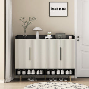 English Elm Sideboard,shoe Cabinet Four Door Entryway Organizer with Adjustable Shelves Modern Black W1321S00042