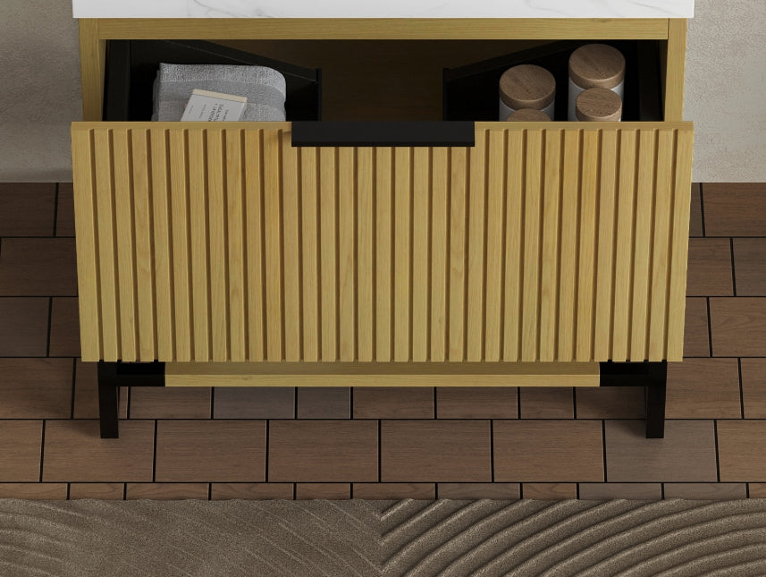 English Elm 30" Muri Oak Woodgrain Plywood Vanity Base Cabinet with Soft Close Doors W2615P338073