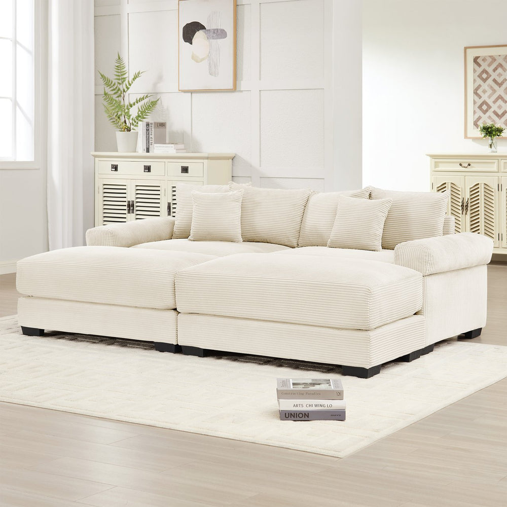 English Elm 82.6" Oversized Cloud Modular Sectional Couch - Soft Cream Corduroy, Ergonomic Design, Movable Ottoman W714S01286