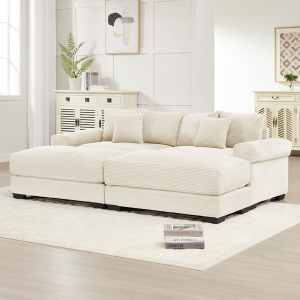 English Elm 82.6" Oversized Cloud Modular Sectional Couch - Soft Cream Corduroy, Ergonomic Design, Movable Ottoman W714S01286