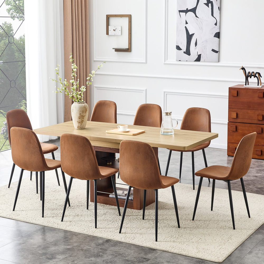 English Elm Scalable Extendable Dining Set Wood Grain Table with Tech Fabric Chairs Modern Luxe W1151S04671