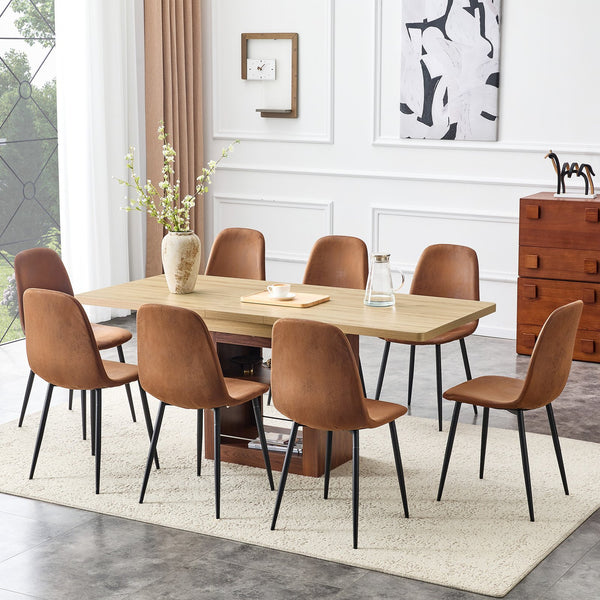 English Elm Scalable Extendable Dining Set Wood Grain Table with Tech Fabric Chairs Modern Luxe W1151S04671