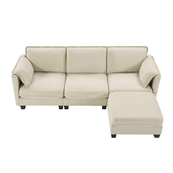 English Elm 93-inch L-shaped Sectional Sofa Cotton Linen Fabric Modular Storage Armrest Living Room W3480S00005