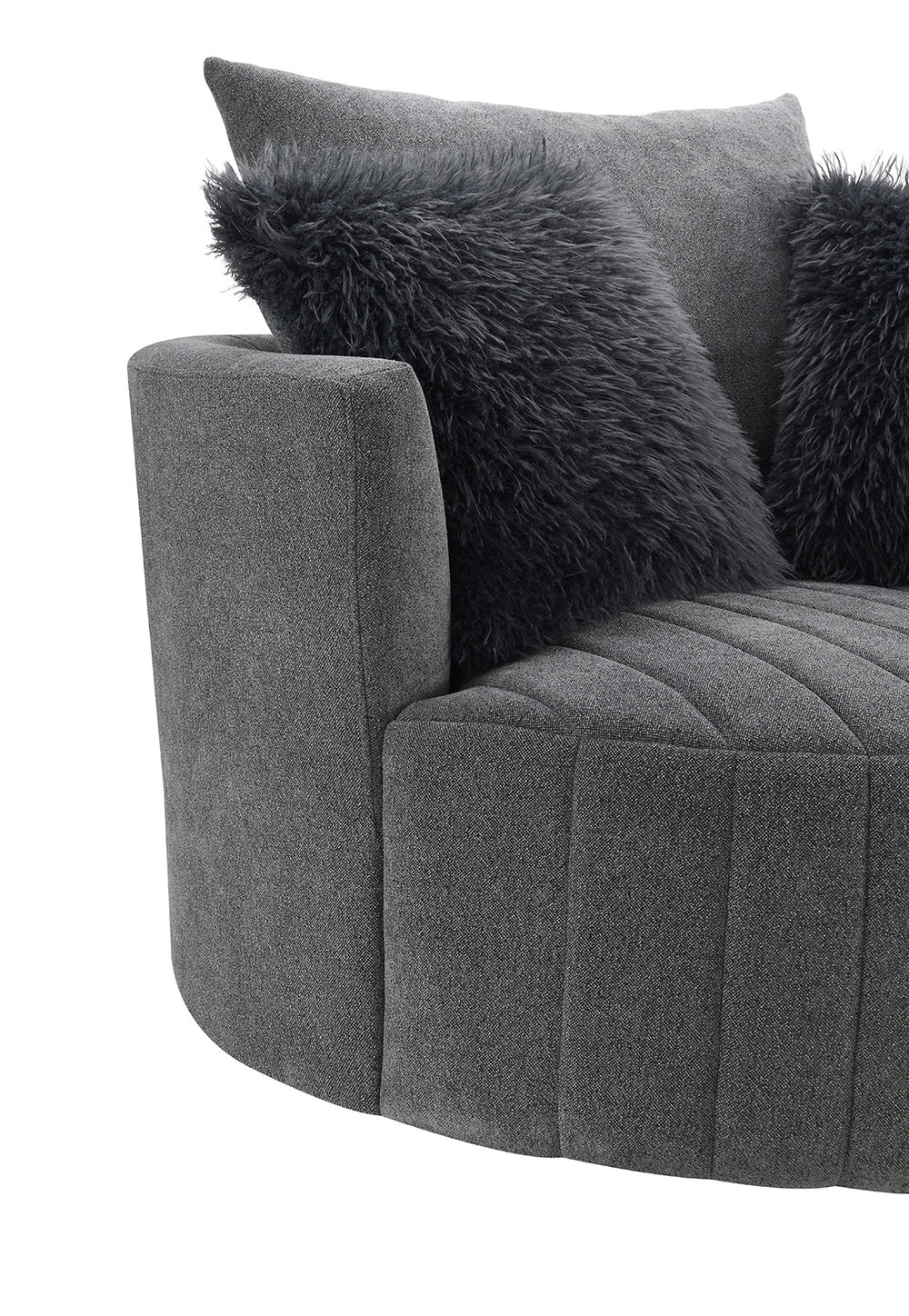 English Elm Transitional Hoople Channel Tufted Swivel Chair with Curved Back and 360° Base Upholstered Accent Piece Dark Gray 45 L x 43 W x 26 H B2741P400832
