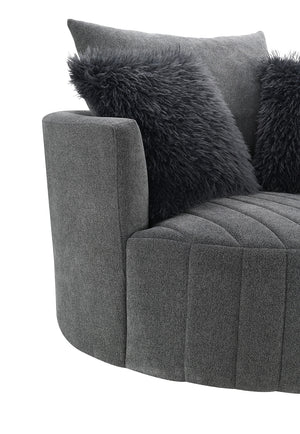 English Elm Transitional Hoople Channel Tufted Swivel Chair with Curved Back and 360° Base Upholstered Accent Piece Dark Gray 45 L x 43 W x 26 H B2741P400832