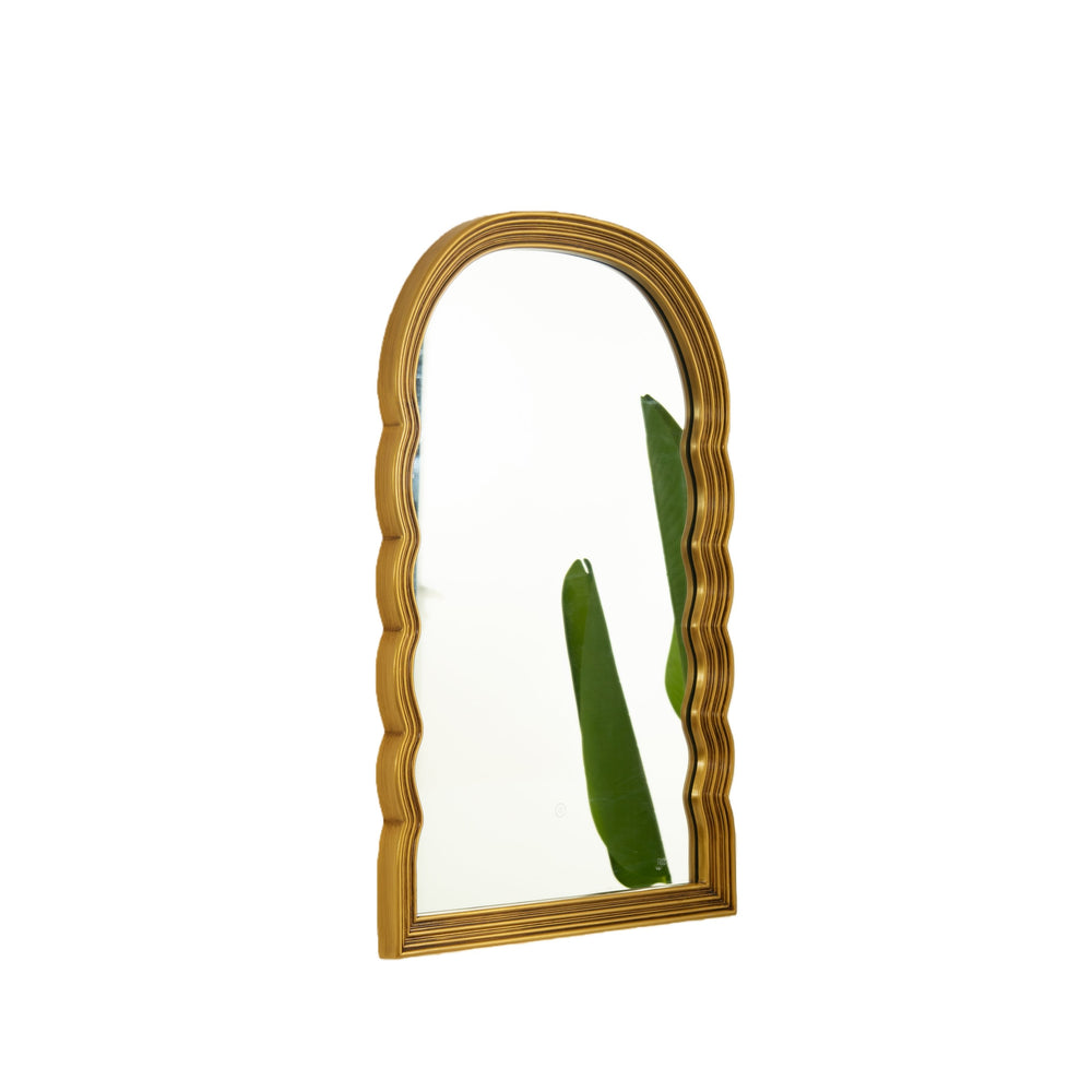 English Elm 24'' Lumina Mirror - Golden Scalloped Arched PU Frame with Adjustable 3-Color LED Light, Elegant W2615P346502