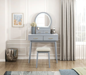 English Elm Beautiful LED Vanity Dresser with Touch Mirror and Padded Stool, Luxe Wood Finish, Brass Pulls, Storage Gray 33.75 L x 21.75 W x 13.25 H B011P347849