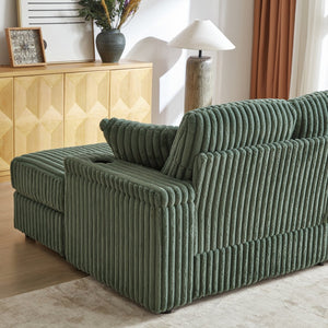 English Elm 84Inch Corduroy sofa with 3 back & 2 toss pillows, 2 ottomans, cup holders, deep seat, storage space W834S00550