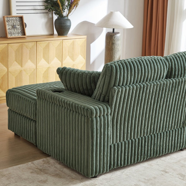 English Elm 84Inch Corduroy sofa with 3 back & 2 toss pillows, 2 ottomans, cup holders, deep seat, storage space W834S00550