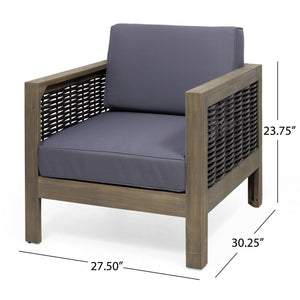 English Elm Christopher Knight Home® - Set of 2 Acacia Wood Outdoor Club Chairs with Wicker Accents, Water-Resistant Cushions, Durable Finish Gray 68942.00DGRY-2