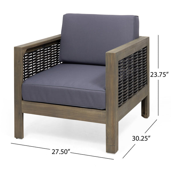 English Elm Christopher Knight Home® - Set of 2 Acacia Wood Outdoor Club Chairs with Wicker Accents, Water-Resistant Cushions, Durable Finish Gray 68942.00DGRY-2