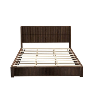 English Elm Solid Rubberwood Queen Platform Bed Low Profile Grain Veneer Frame No Box Spring W1716S00041