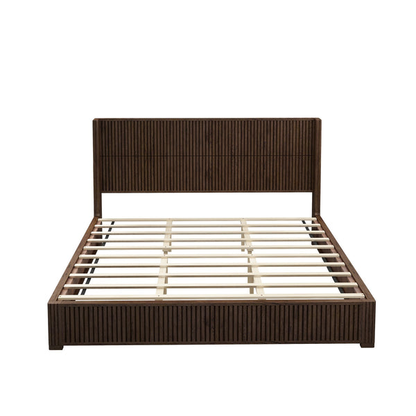 English Elm Solid Rubberwood Queen Platform Bed Low Profile Grain Veneer Frame No Box Spring W1716S00041