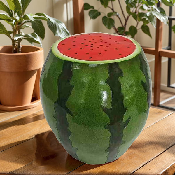 English Elm Watermelon Resin Stool Sculpted Slice Design for Patio Garden or Indoor Decor W5709P496312