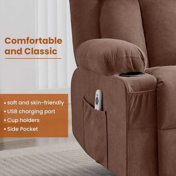 English Elm Swivel Rocker Recliner with Massage Heat and Usb Port for Living Room Comfort W1521P461085