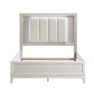 English Elm Antique Ambrose Queen Platform Bed with Footboard Storage Drawers Rustic Acacia Veneer Finish Antique White 66.75 L x 39.5 W x 8 H B011S01457