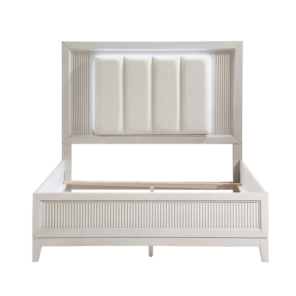 English Elm Antique Ambrose Queen Platform Bed with Footboard Storage Drawers Rustic Acacia Veneer Finish Antique White 66.75 L x 39.5 W x 8 H B011S01457