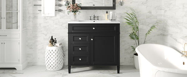 English Elm 36'' Modern Bathroom Vanity With Resin Sink, Storage Cabinet & Tip-Out Drawer For Stylish Organization SW000119AAB-2