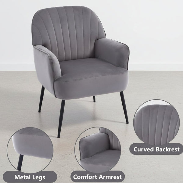 English Elm Velvet Barrel Accent Chair Tufted Shell Back with Metal Legs for Living Room Grey W5722P462512
