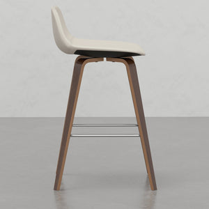 English Elm Harvard Cream Bentwood Counter/Bar Stools Set of 2 — Mid-Century Faux Leather Seats, Chrome Footrest B2732P253611