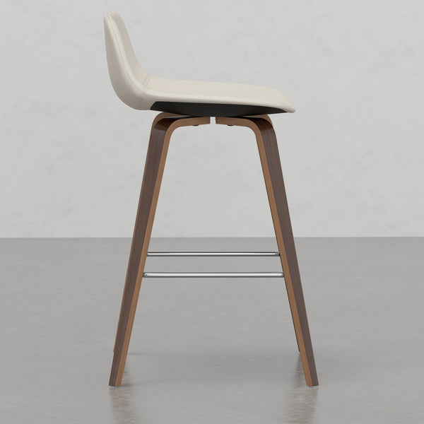 English Elm Harvard Cream Bentwood Counter/Bar Stools Set of 2 — Mid-Century Faux Leather Seats, Chrome Footrest B2732P253611