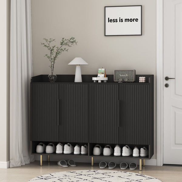 English Elm Sideboard,Shoe Modern 4-Door Black Storage Cabinet with Adjustable Shelves, Sturdy MDF Entryway Organizer W1321P371634