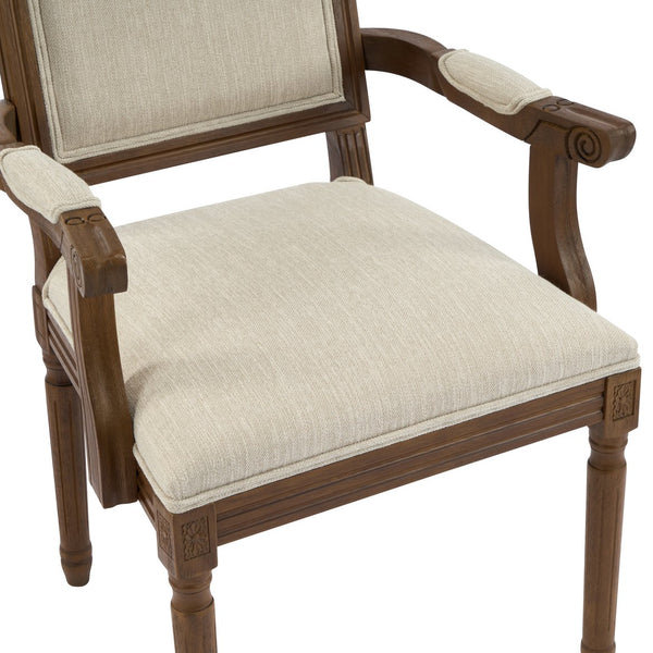 English Elm Christopher Knight Home® - Upholstered Dining Chairs Set of 2 in Beige with Walnut Rubber Wood Fluted Legs, Armrests, French-Country Elegance, Durable Fabric Seating N771P291405T