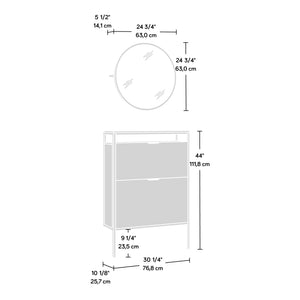 English Elm Wall-mounted Shoe Cabinet with Mirror and Hooks — Space-Saving Tilt-Out Storage, Brown Engineered Wood B356P367815