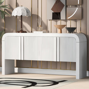 English Elm U_style Wave Door Pine Console Table Sculptural Storage for Entryway or Sofa N711P415846K