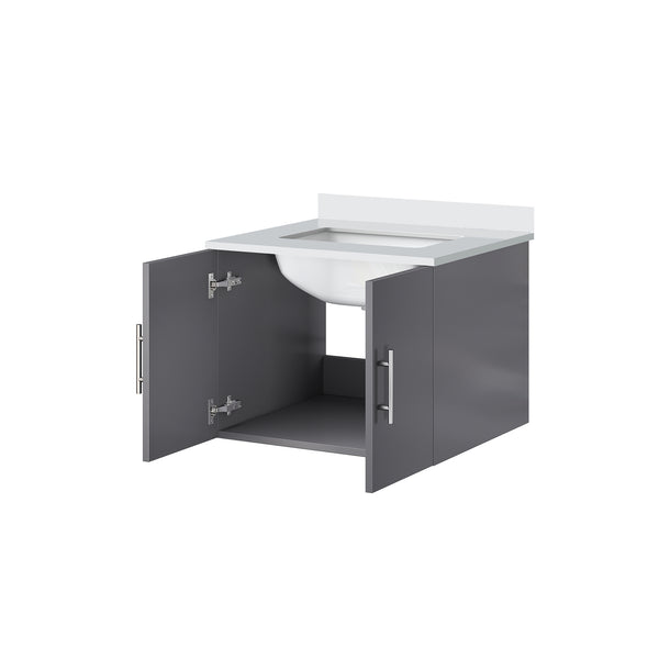 English Elm Dark Grey Bath Vanity With Cultured Marble Top - Space-Saving Design, Soft-Close Features & Storage B2731P258557