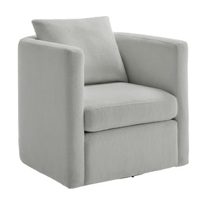 English Elm Sutton Upholstered Linen Swivel Barrel Chair with Pocket Coil Seat, Reversible Cushions & Stain-Resistant Fabric Gray B050P322590