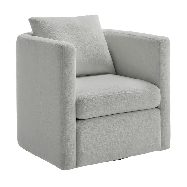 English Elm Sutton Upholstered Linen Swivel Barrel Chair with Pocket Coil Seat, Reversible Cushions & Stain-Resistant Fabric Gray B050P322590