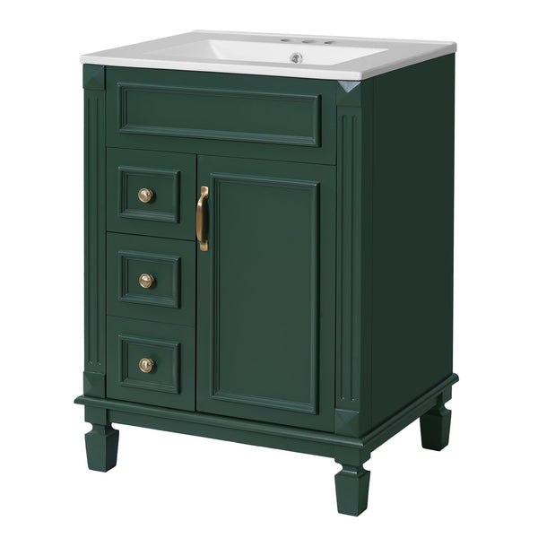 English Elm 24" Elegant Bathroom Vanity With Ceramic Sink - Space-Saving Design, 2 Drawers & Adjustable Shelf N710P318990F