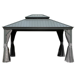 English Elm 10' X 14' Hardtop Gazebo - Durable Aluminum Frame With Steel Roof, Curtains & Netting For Year-Round Use W1859S00161