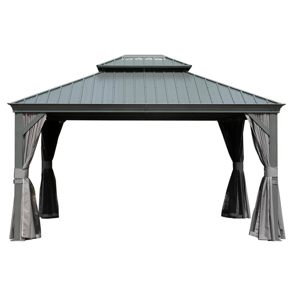 English Elm 10' X 14' Hardtop Gazebo - Durable Aluminum Frame With Steel Roof, Curtains & Netting For Year-Round Use W1859S00161