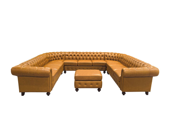 English Elm Chesterfield Button Tufted U-shape Sectional Leather Match Seating for Spacious Rooms Ginger B2748S00149