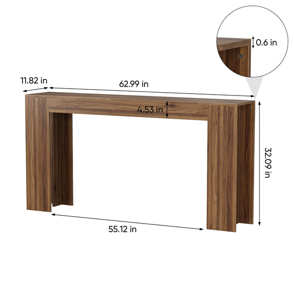 English Elm 62.99-inch Farmhouse Console Table Slim Entryway Sofa Accent with Rustic Wood Finish Walnut W1706P399684