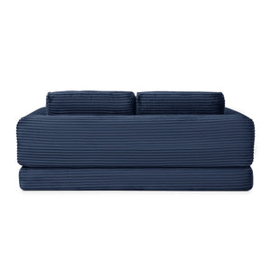 English Elm 2-in-1 Corduroy Futon Sofa Sleeper with Foam Fill and Modular Floor Profile Blue W1117P417300