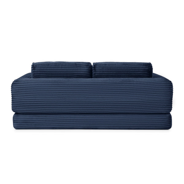 English Elm 2-in-1 Corduroy Futon Sofa Sleeper with Foam Fill and Modular Floor Profile Blue W1117P417300